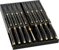 Domax Bamboo In-drawer Knife Block - Knife Drawer Organizer Insert Large Handle Steak Knife Holder, Kitchen Drawer Knife Organizer Fits for 16 knives and 1 Sharpening Steel (Not Included), Black