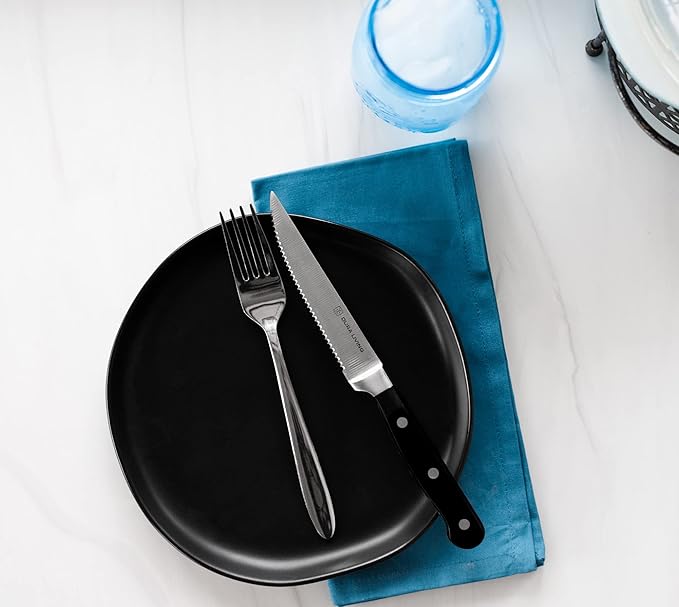 DURA LIVING Premium 8-Piece Steak Knife Set – Sharp Serrated Blades, Forged High Carbon Stainless Steel, Full Tang, Ergonomic Handle, Elegant Black Finish – Ideal for Dining & Entertaining