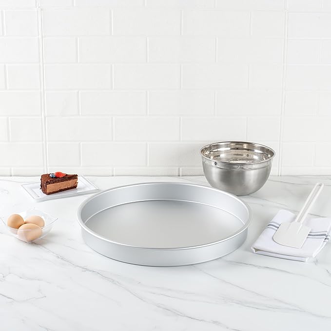 Restaurantware-Met Lux 16 x 2 Inch Straight-Sided Baking Tins, 12 Round Cake Pans - Oven-Ready, Freezable, Anodized Aluminum Round Baking Pans, Greaseproof, For Layer Birthday Cakes