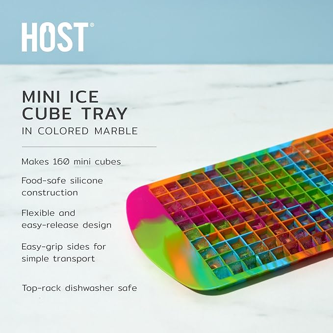 Host Mini Ice Cube Tray, Makes 160 Cubes, Durable Silicone Trays, Perfect for Cocktails, Whiskey, Bourbon, Margarita, Mojito, Iced Coffee, Home Kitchen Essentials, Set of 1, Colored Marble