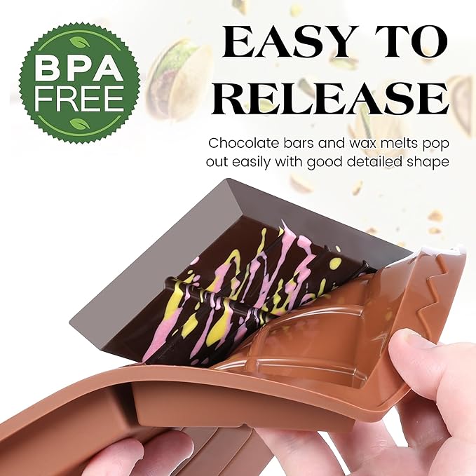 1 Pc Dubai Chocolate Bar Mold Deep Silicone 0.85 Inch Large Stuffed Chocolate Molds Nonstick Break Apart Square Shape Thick Candy Bar Molds