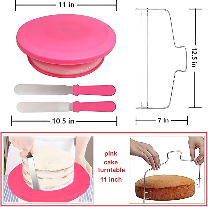 90 Pcs Cake Decorating Kit with Cake Turntable,Cake Leveler,24 Numbered Icing Piping Tips,2 Spatulas,3 Comb Scrapers,2 Couplers,5 Bag Ties and 50 Disposable Pastry Bags