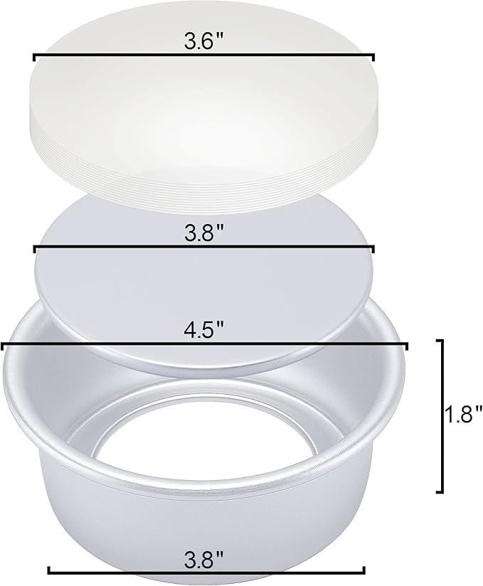 4 Inch Round Cake Pan Set of 8, Nonstick Aluminum Baking Pans with 100 Sheets Parchment Paper, Easy Pop Out Removable Bottom Cake Pans for Mini Cheesecakes, Dessert, Pizzas and Quiches
