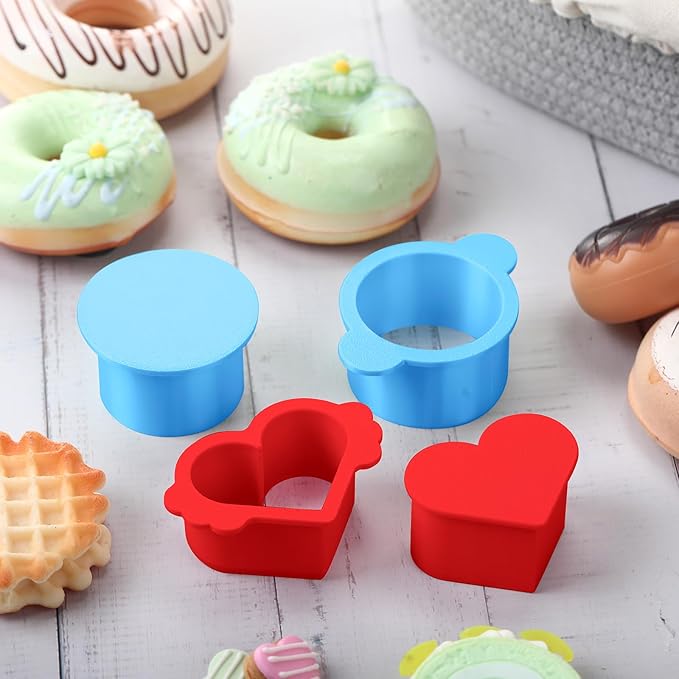 Cake Pop Cutter and Pusher Set - Round and Heart 3D Printed Mold Shapes Press | Baking Tools for Home, Birthday, Wedding Desserts | Reusable Design (Blue, red)