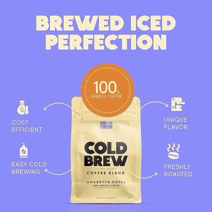 Birch Glen Roasters Cold Brew Coffee | Flavored Coarse Ground Coffee | Medium Roast | Artisanal Roasting | 100% Arabica |1 LB Bag | Snickerdoodle