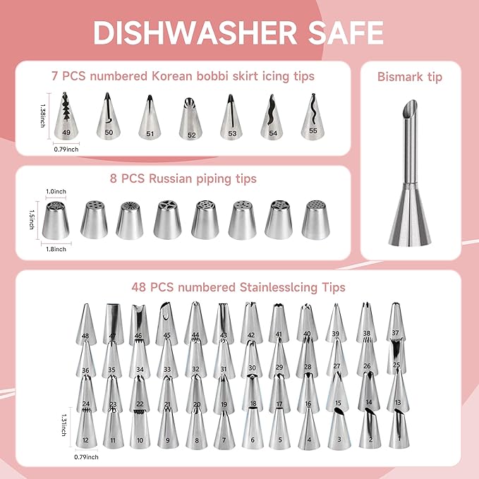 Cake Decorating Kit, 138pcs Cake Decorating Supply with 12 Inch Aluminium Cake Turntable, 64 Numbered Icing Piping Tips, 2 Spatulas, 3 Icing Comb Scraper and Leveller, Piping Bags,cake decorating tool