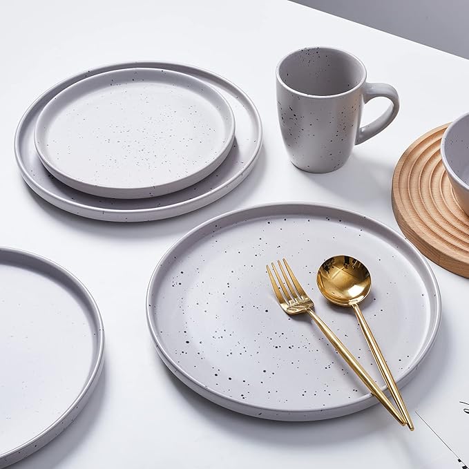 Stone lain Jade Stoneware Dinnerware Set, 32-Piece Service for 8, Light Gray