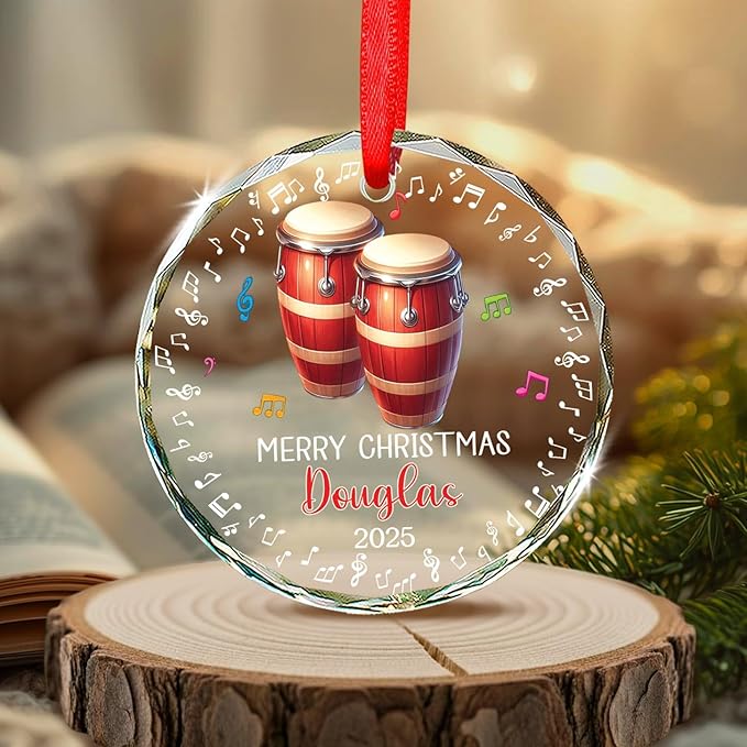 Conga Player Christmas Glass Keepsake, Personalized Text & Name Conga Musical Instrument Xmas Ornament Gifts For Music Lovers, Instrumentalist Ornament Christmas 2025, Custom Musician Glass Ornaments