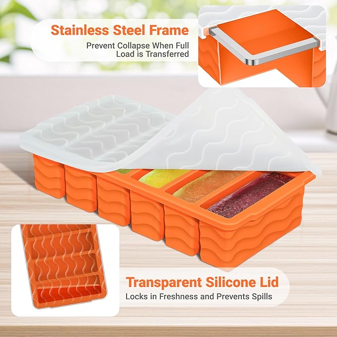1/2 Cup Silicone Freezer Molds with Lid, 2-Pack Silicone Freezer Trays for Soup, Sauce & Broth – Meal Prep Containers, Large Ice Cube Tray, Oven & Dishwasher Safe