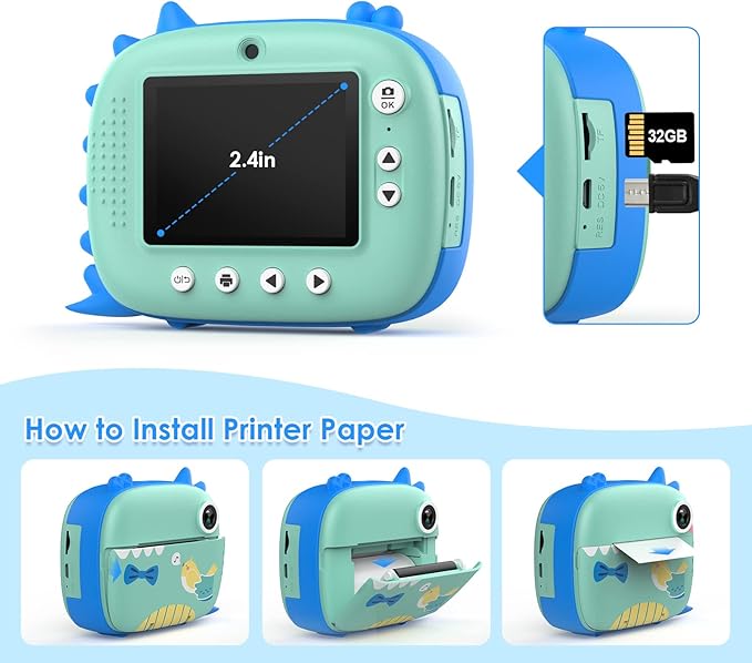 Kids Camera Instant Print, Selfie Digital Camara for Kids with Print Paper & 32G Card, 2.5K Video & Instant Print Camera with Color Pens for DIY, Fun Gift for Girls Boys 3-12 Years Old (Blue)
