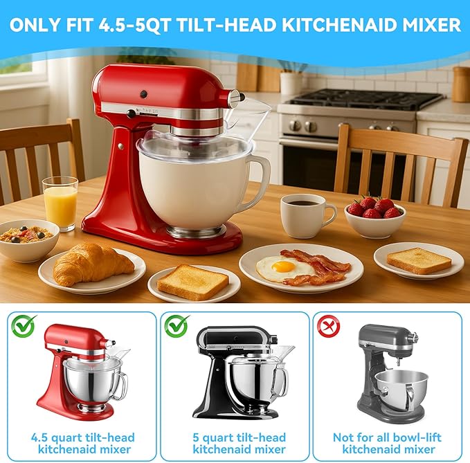 Pouring Shield for Kitchenaid Mixer, Kitchenaid Splash Guard for Tilt-Head Stand Mixers 4.5-5 Quart, Kitchenaid Pouring Shield Fits for Kitchenaid Stainless Steel, Glass, Ceramic Bowls