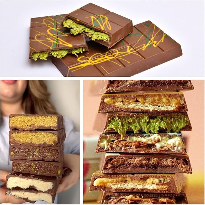 FUNBAKY Dubai Silicone Chocolate Bar Mold - 1-Inch Deep Cavities, Large Thick Candy Bar Mold, Ideal for Filling Pistachio Chocolate, Includes Scraper, 2 Pack