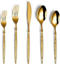 Lemeya 20-Piece Hammered Gold Silverware Set,18/10 Stainless Steel Forging Heavy Duty Cutlery Set for 4, Luxury Unique Flatware Set,Spoons and Forks Set,Mirror Polished,Dishwasher Safe