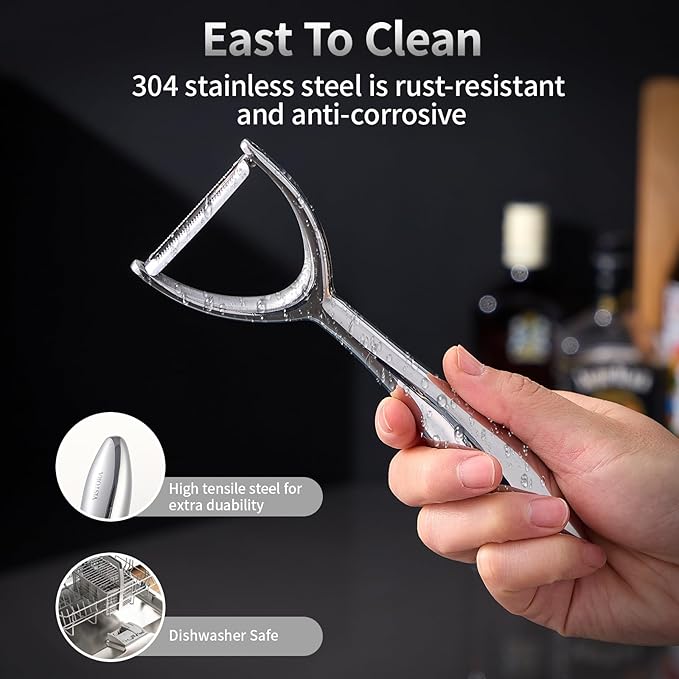 Vegetable Peeler, Stainless Steel Peeler for Kitchen, Apple Peeler Smooth Curved Handle, Double Blades, Ultra Sharp, Fruits & Veggie Peeler, Non Rustic and Non Toxic, Y Shap Kitchen Aid Peeler