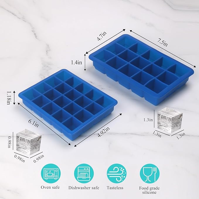 2 Tbsp & 1 Tbsp Silicone Freezer Molds - Perfect for Storing Garlic, Herbs, Ginger, Pesto, Tomato Paste, Lemon Juice,Vegetable Purees,Purees and More - Silicone Food Freezer Tray (Blue 4 Pack)