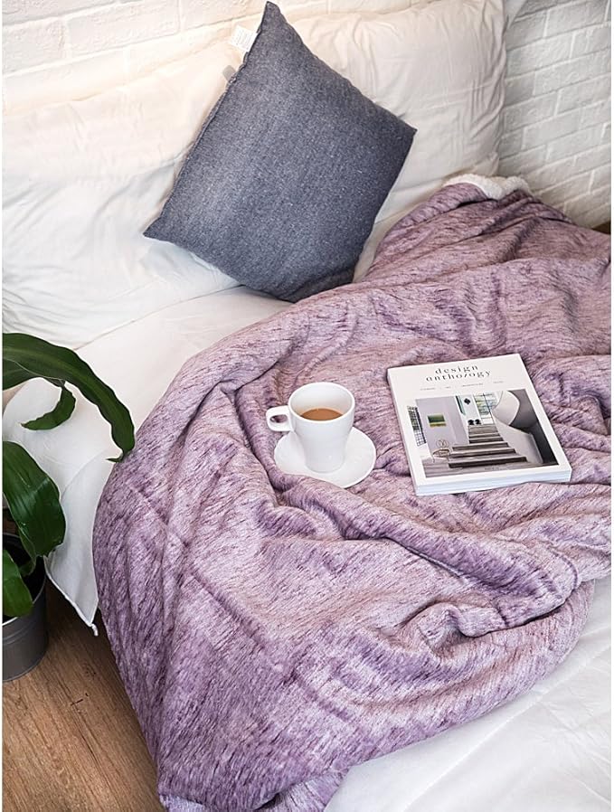 Premium Sherpa Melange Throw Blanket for Couch, Sofa by Pavilia | Soft, Fluffy, Plush, Warm, Cozy | Fuzzy Lightweight Microfiber, Purple Wine Luxury Modern Reversible TV Blanket | 50 x 60 Inches