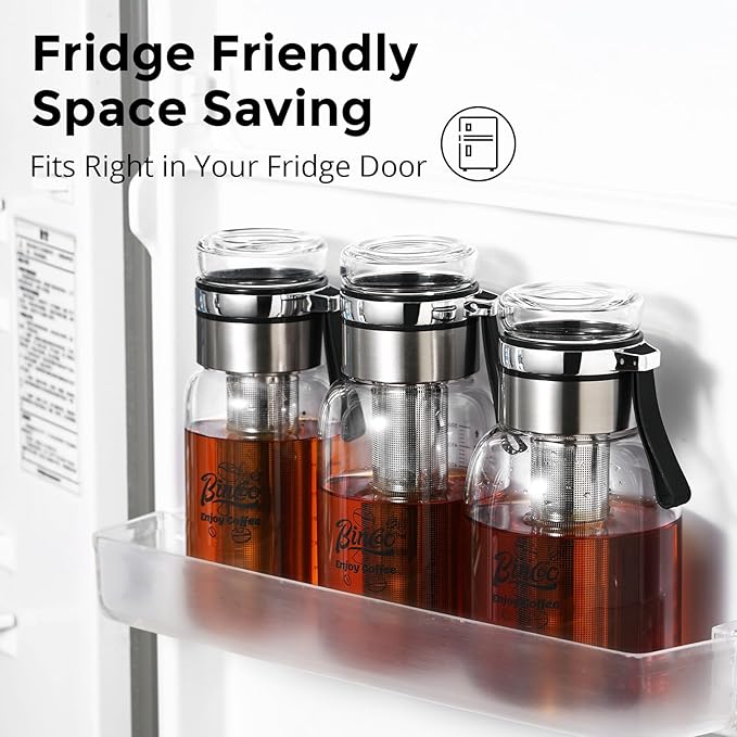 Glass Cold Brew Coffee Maker with Extended Fine Mesh Filter, Tea Infuser Bottle Iced Coffee Maker with Thick Borosilicate Glas