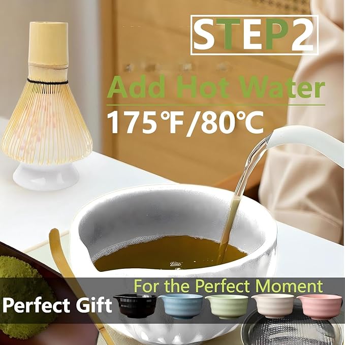 Matcha Whisk Holder Matcha Chasen Whisk Stand Ceramic Holder fit for Traditional Japanese Tea Ceremony Starter Matcha Tools Matcha Bowl (Creamy white Matcha Bowl)