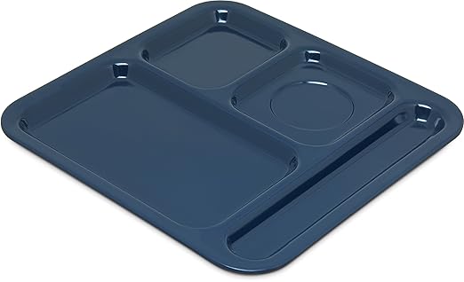 Carlisle FoodService Products Plastic Food Tray, Right-Hand 4-Compartment Tray for Schools, Dining Halls, and restaurants, Melamine, 10 x 9.75 Inches, Blue