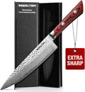 Damascus Sharp Knife(Red), 8 Inch Professional 67-Layer VG10 Damascus Kitchen knives, Hand Hammered Ultra Sharp Japanese Kitchen knife with Red G10 Handle & Gift Box