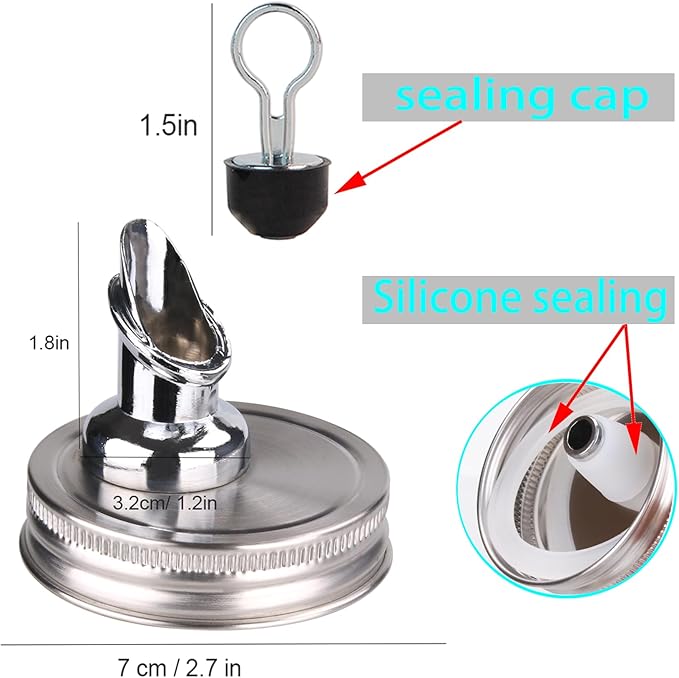 Free Flow Spout for Mason Jar,for spout regular mouth size Mason Jar 70mm lid, 2 Pack (Zinc alloy) jars not included