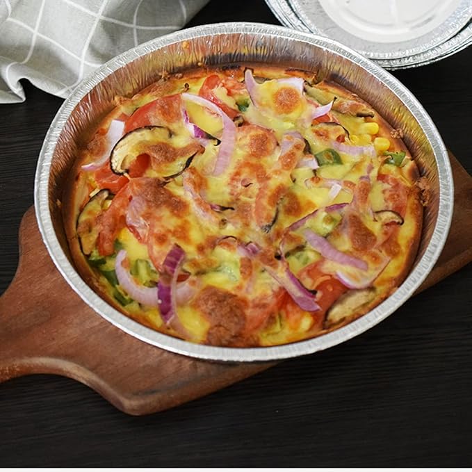 7 Inch Aluminum Round Foil Pans with Paper Lids 60pack Disposable Aluminum Tin for Roasting Baking Cooking