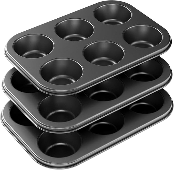 3 Pack Nonstick Muffin Pan, Carbon Steel Cupcake Pan, Easy to Clean and Perfect for Making Muffins or Cupcakes, 6 Cup Standard