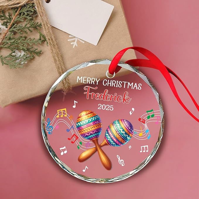 Maracas Player Christmas Glass Ornament, Personalized Musical Instrument Xmas Ornament with Text & Name, Maracas Glass Keepsake Gifts for Music Lover, Custom Instrument Lover Ornaments Christmas 2025