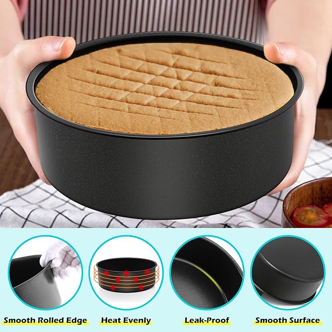 LIANYU 8 Inch Cake Pans Set for Baking, Round Cake Mold of 3, Nonstick Stainless Steel Baking Pan Tin, Non-toxic Coating, Straight Side & 3 Inch Deep, Sturdy & Rust Resistant