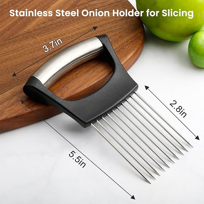 6 Pack Onion Slicer, Tomato Slicer Vegetable Cutter Onion Holder for Slicing, Stainless Steel Kitchen Chopper Slicing Assistant Tool for Potato Lemon Cucumber Avocados Fruits Eggs Meat