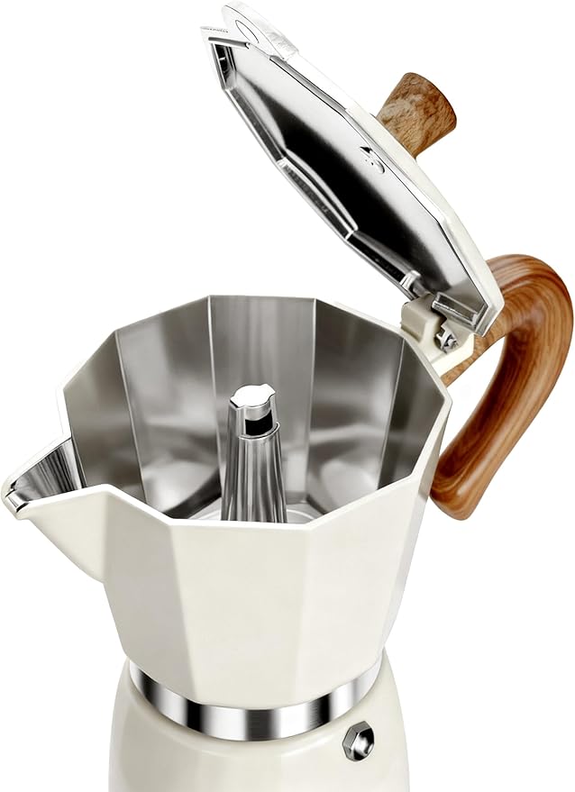 AGOGO Milano Moka Pot, Stovetop Espresso Maker, Greca, Coffee Percolator, Turkish Coffee Maker with Paper Filter, 6 Cup, Cream Color