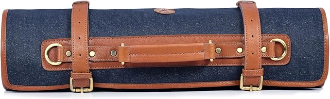 Leather Knife Roll Storage Bag, Elastic and Expandable 10 Pockets, Adjustable/Detachable Shoulder Strap, Travel-Friendly Chef Knife Case (Currant, Canvas)