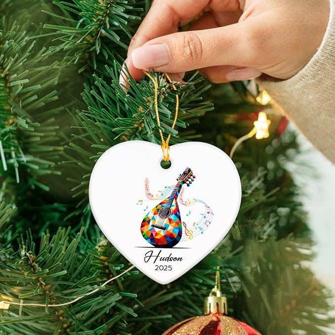 Balalaika Player Ceramic Ornaments, Personalized Name & Year Balalaika Musical Xmas Ornament Gifts for Music Lovers, Instrument Ceramic Ornaments 2025, Customized Musician Ornament Christmas Tree