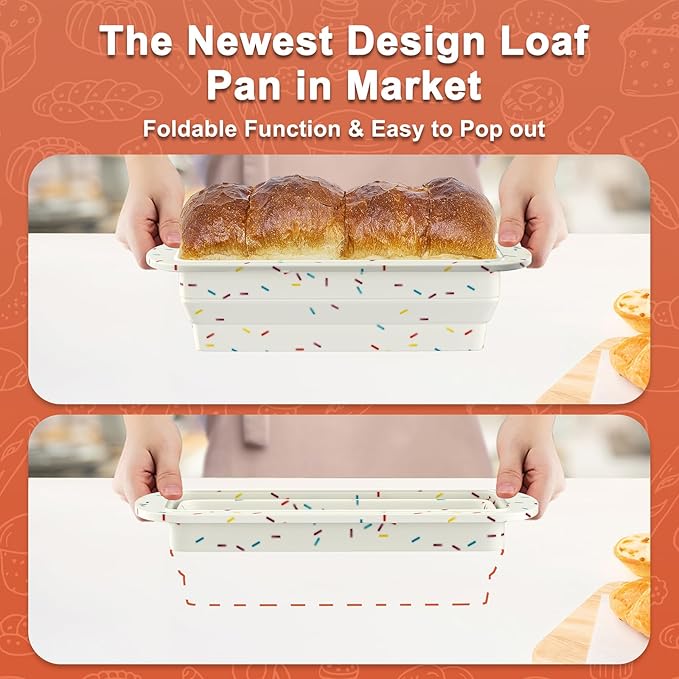 Foldable Silicone Loaf Pan, Non-Stick Bread Pan, Sturdy Cake Tin for Baking, Easy Release Loaf Pan, Great for Cakes, Brownies, Dishwasher Safe (9"x4"x2.5", Off-white, 1 Piece)