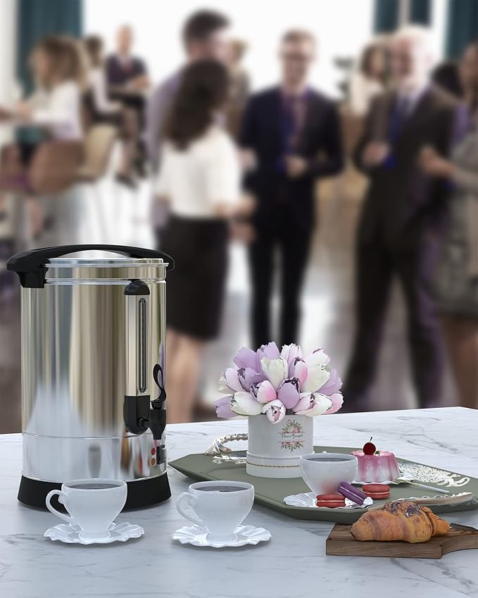 Garvee 100 Cup Fast Brew Commercial Coffee Urn, Food Grade Stainless Steel Large Capacity Coffee Maker Perfect for Church, Meeting rooms, Lounges, and Other Large Gatherings-14 L