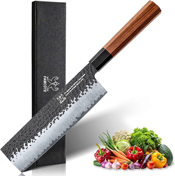 7 Inch Japanese Nakiri Knife, High Carbon Stainless Steel Kitchen Chopping Knife, Hand Forged of 5 Layers Professional Japanese Chef Knife, Comfortable Grip Rosewood Handle Vegetable knife