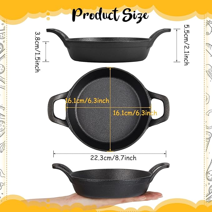Mini Cast Iron Skillets 6.3 x 6.3 x 1.5 Inch Cast Iron Pan Small Ramekin Set Black Casserole Dish Cookware Oven Safe Mini Skillets for Kitchen Indoor Outdoor Picnic (1 Pack)