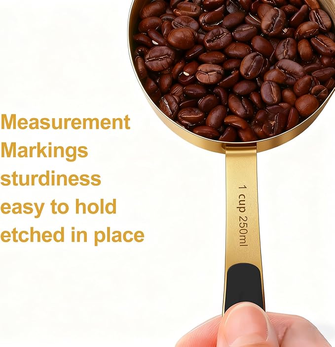 Measuring Cups and Spoons Set, R Gold Plated Stainless Steel 10 Piece for Cooking and Baking (5 Cups + 5 Spoons Gold)