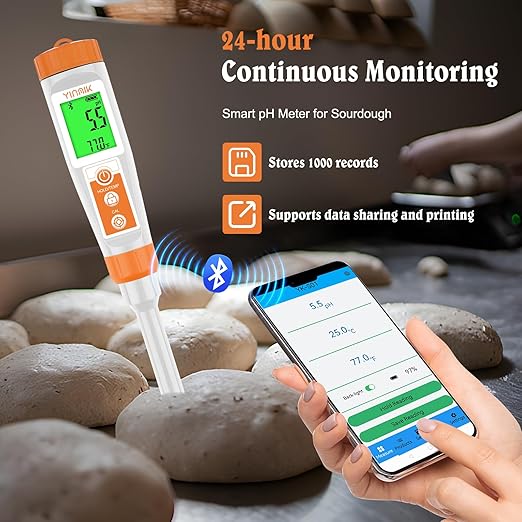 Smart pH Meter for Food - Digital pH Tester with All Accessories | YINMIK Lab pH Meter | pH Thermometer for Food | Professional pH Reader for Hot Sauce, Dough, Cosmetic, Fermentation, Kombucha, Wine