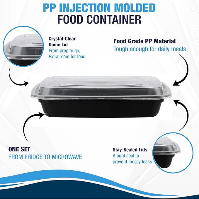 Ruthy's Outlet Meal Prep Containers W/Lids -Square Food Storage – BPA-Free| Stackable | Microwave | Freezer & Dishwasher Safe | Reusable Lunch Bento Box Portion Control & Planning (50 Pack, 24 oz)