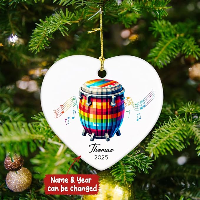 Bongo Xmas Ceramic Ornament Tree, Custom Bongo Player Ornament Gifts, Musical Instrument Ceramic Ornaments Christmas Hanging 2025, Personalized Instrumentalist Ornaments Keepsake with Name & Year