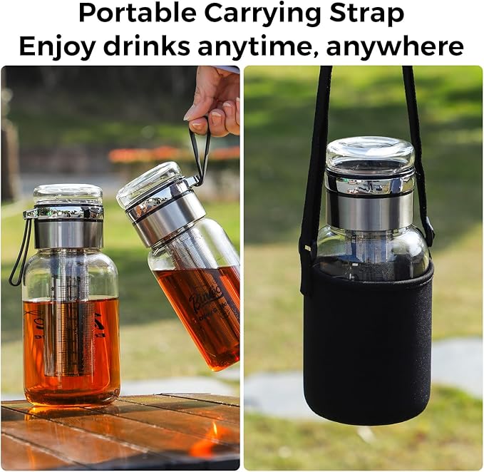 Glass Cold Brew Coffee Maker with Extended Fine Mesh Filter, Tea Infuser Bottle Iced Coffee Maker with Thick Borosilicate Glass (750ml/24oz)