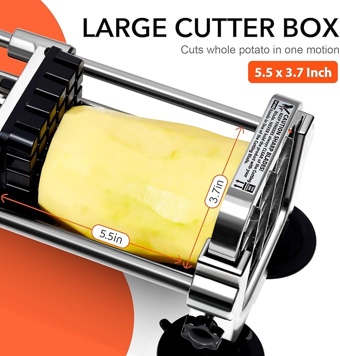 French Fry Cutter, Stainless Steel Potato Cutter with 1/2 Inch, 3/8 Inch and 1/4 Inch Blades (Manual Cutter, 1/2 '' & 3/8 '' & 1/4 '' Blade)