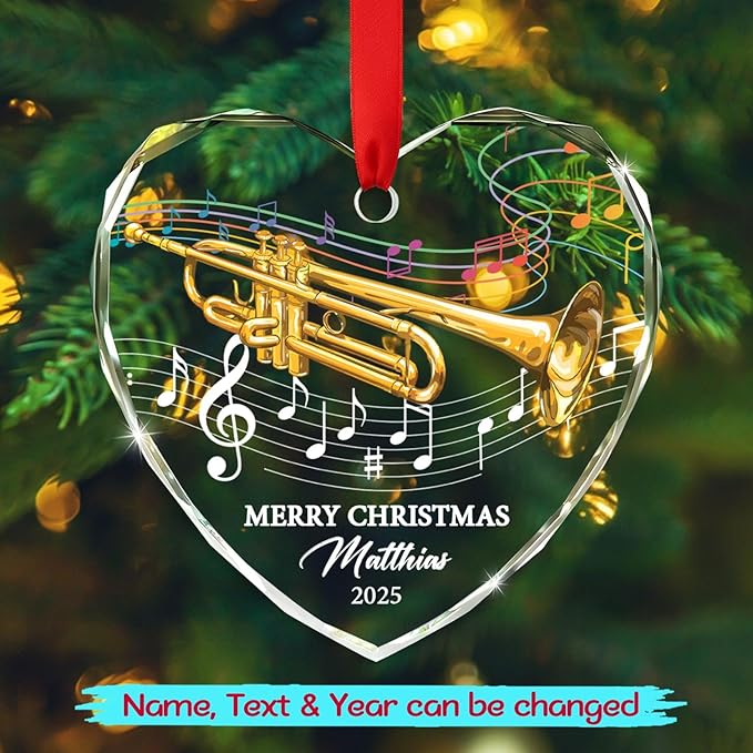 Awesome Trumpet Glass Ornament Gift for Xmas 2025, Customized Text Year Name Trumpet Lover Christmas Ornaments Gift for Women Men Friends Besties Coworker, Personalized Trumpets Player Glass Ornament
