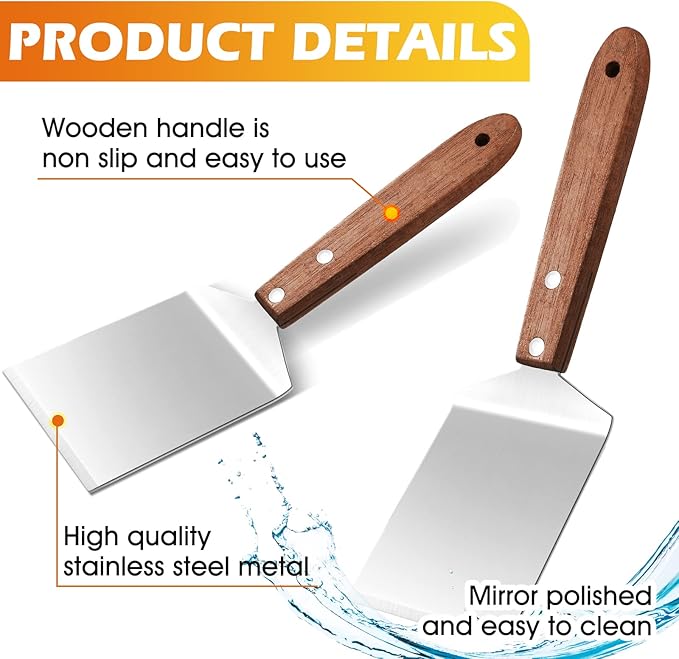 BBTO 20 Pcs Small Spatula Pizza Spatula Bulk Brownie Cookie Pie Server Pie Cake Stainless Baking Triangular Cutter Spade Wood Handle Shovel for Desserts Pizza Cake Biscuit(Brown)