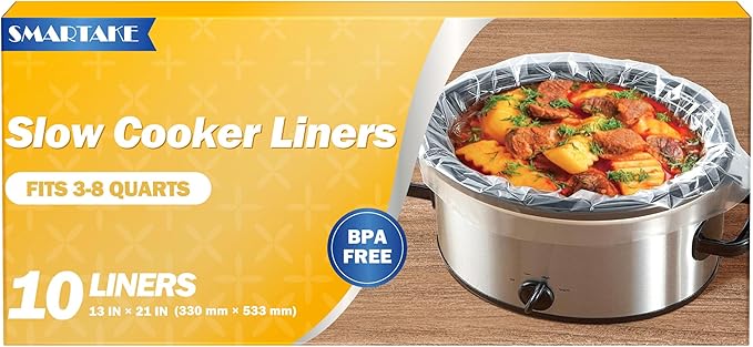 SMARTAKE Slow Cooker Liners, Large Size 13"x 21" Disposable Cooking Bags, Fit 3QT to 8QT for Slow Cooker, Cooking Trays, Suitable for Oval & Round Pots, 10 Liners