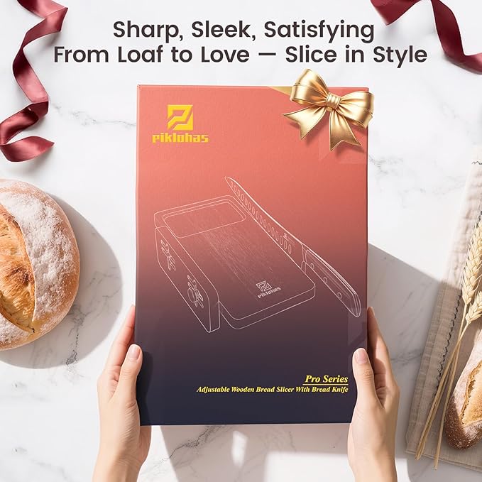 Bread Slicer With Bread knife, World's 1st Horizontal Bread Cutter for Homemade Bread, 4 Thickness Adjustable, Paired With Multifunction Serrated Knife for Efficient Slicing, Baking Gifts