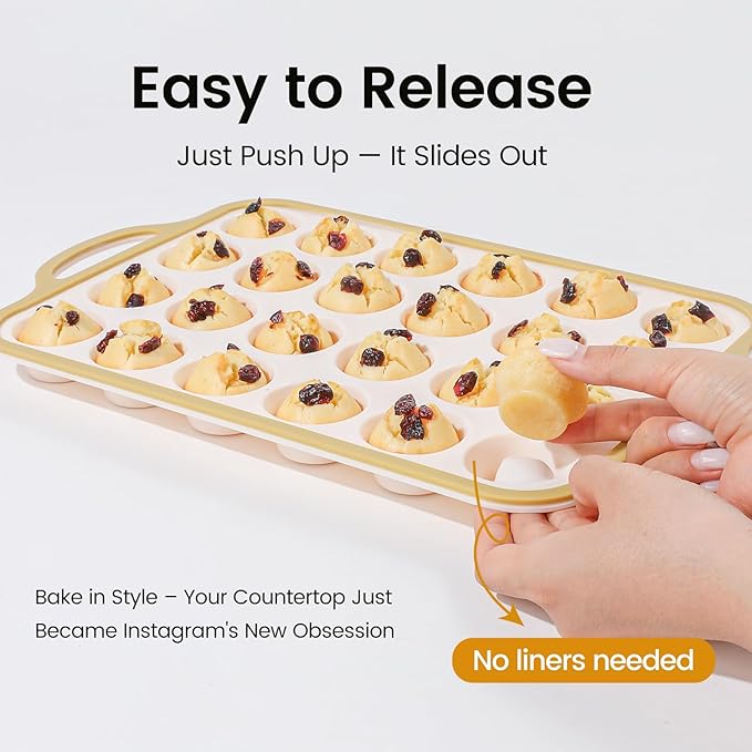 Silicone Mini Muffin Pan With Metal Reinforced Frame - 24 Cups Durable Silicone Cupcake Pan for Muffin, Cupcakes, BPA Free and Dishwasher Safe - 2 Piece Light Yellow