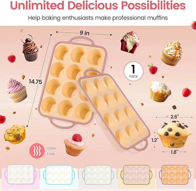 Silicone Muffin Pans for Baking 1 Pack, 2.6 Inch with Metal Reinforced Frame, Regular Size Nonstick Silicone Cupcake Pan for Baking Homemade Muffins, Cupcakes, Dishwasher Safe BPA Free-Yellow