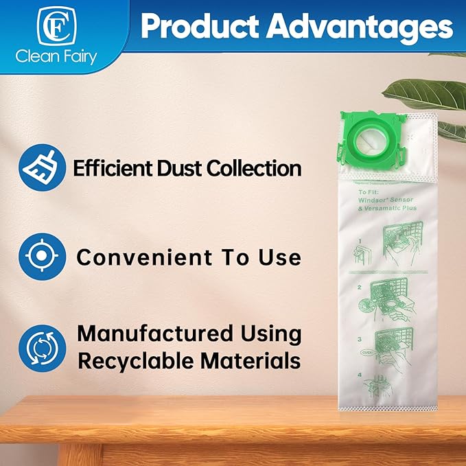 CF Clean Fairy 12Pack Micro Synthetic Cloth Bags Compatible With Sebo C G & X series & Windsor Sensor S12 S15 XP12 XP15 XP18 SR12 SR15 SR18 Versamatic Plus Replacement for 5093AM Vacuum Filter Bags